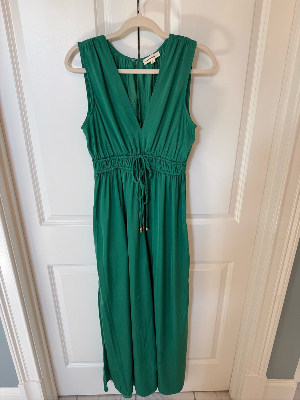 eesome Emerald Green V-Neck Sleeveless Drawstring Maxi Romper